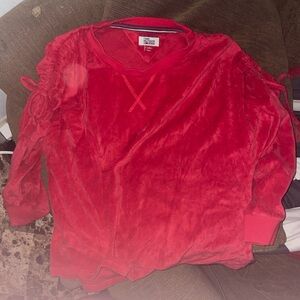 Tommy Hilfiger Denim Red Valentines Vibe Day Velour Pullover Top Large lace up